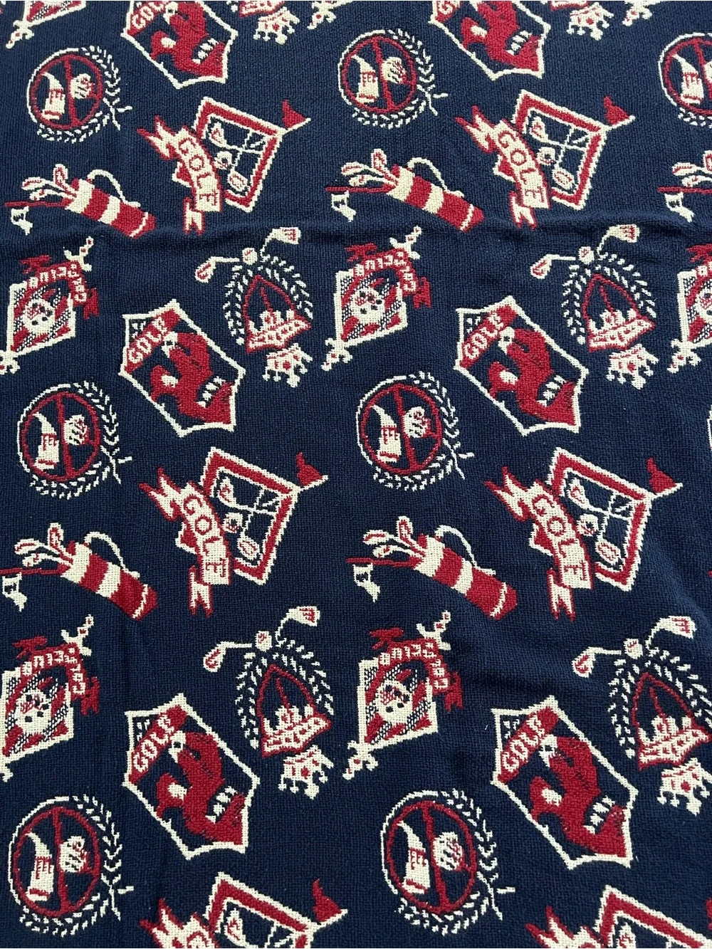 Vintage Tapestry Throw Blanket with Red, White and Navy Golf Design